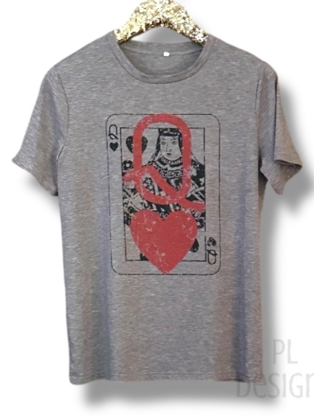 Queen of Hearts T-shirt Poker Playing Card Gray Medium